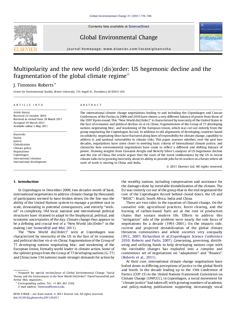 Multipolarity and the new world (dis)order: US hegemonic decline and the fragmentation of the global climate regime 