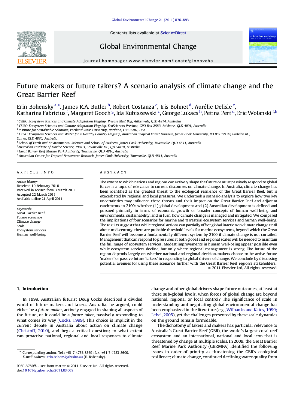 Future makers or future takers? A scenario analysis of climate change and the Great Barrier Reef