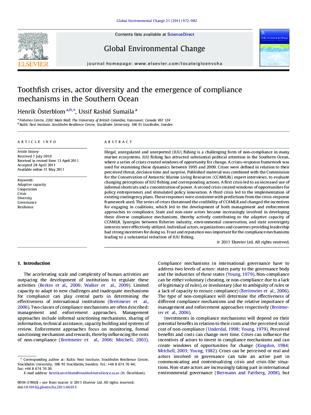 عکس صفحه اول مقاله: Toothfish crises, actor diversity and the emergence of compliance mechanisms in the Southern Ocean Toothfish crises, actor diversity and the emergence of compliance mechanisms in the Southern Ocean