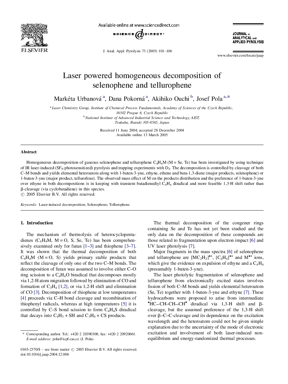 Laser powered homogeneous decomposition of selenophene and tellurophene