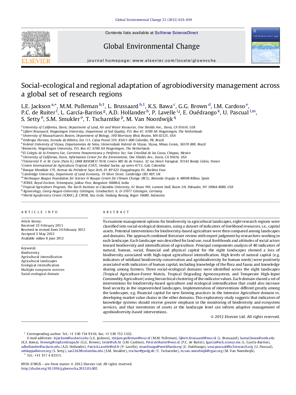 Social-ecological and regional adaptation of agrobiodiversity management across a global set of research regions