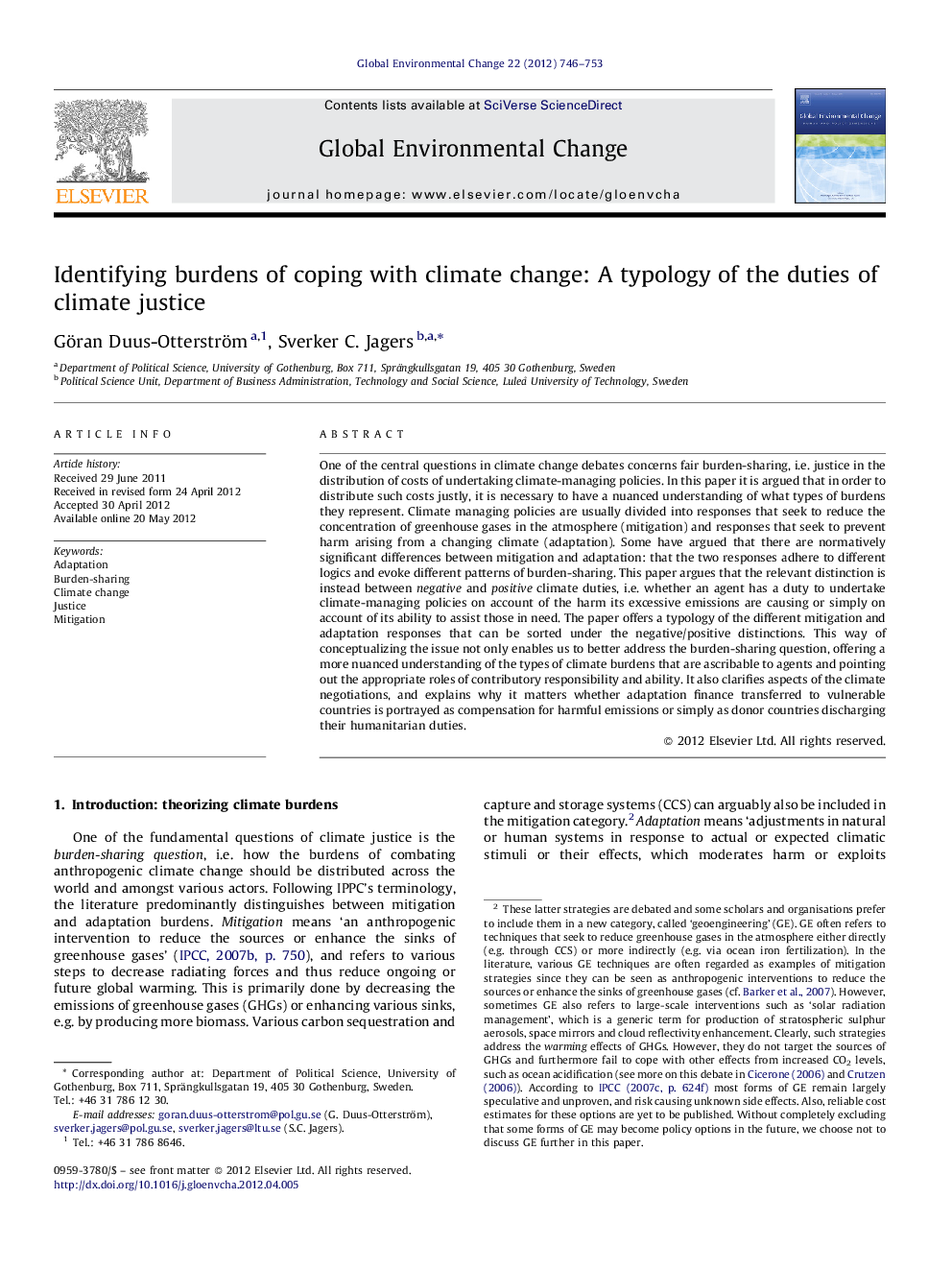 Identifying burdens of coping with climate change: A typology of the duties of climate justice