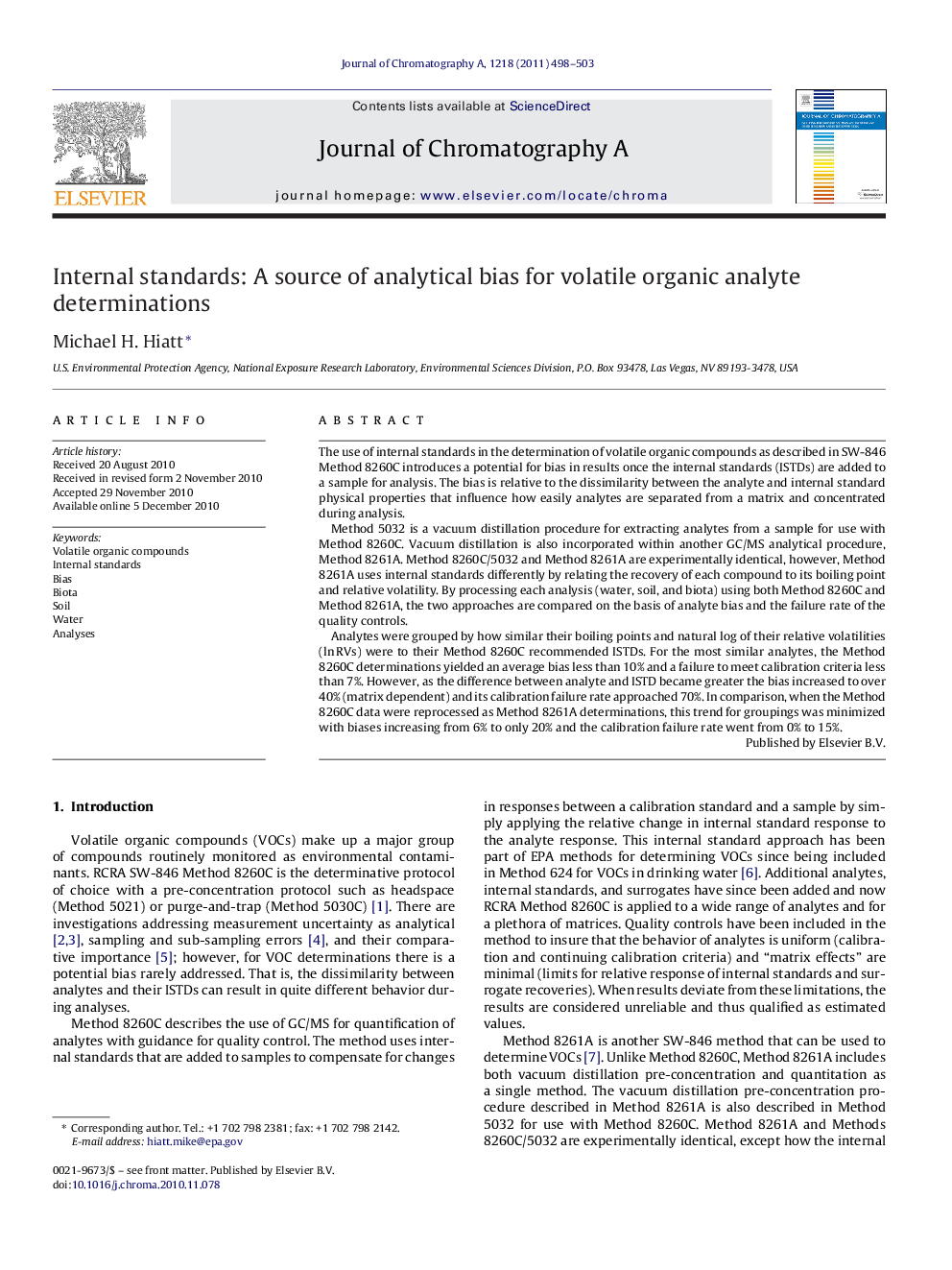 Internal standards: A source of analytical bias for volatile organic analyte determinations