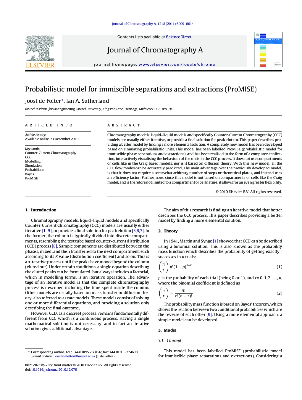 Probabilistic model for immiscible separations and extractions (ProMISE)