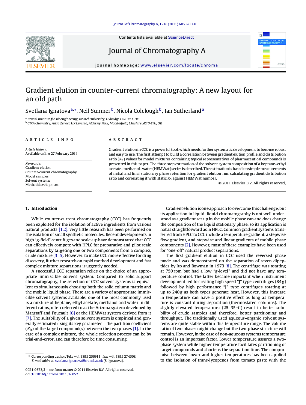 Gradient elution in counter-current chromatography: A new layout for an old path