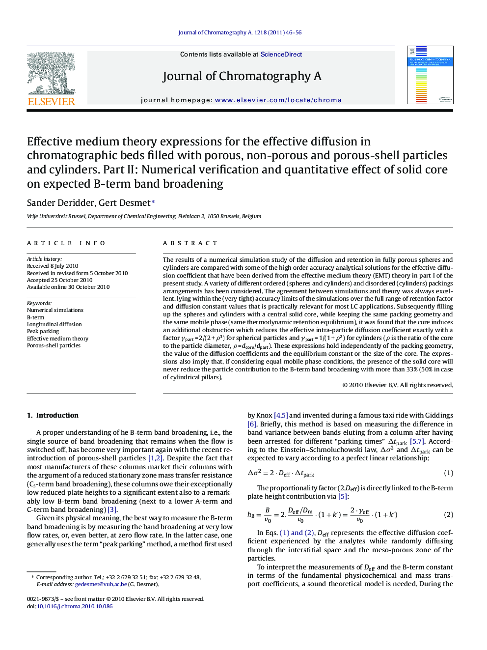 Effective medium theory expressions for the effective diffusion in chromatographic beds filled with porous, non-porous and porous-shell particles and cylinders. Part II: Numerical verification and quantitative effect of solid core on expected B-term band 