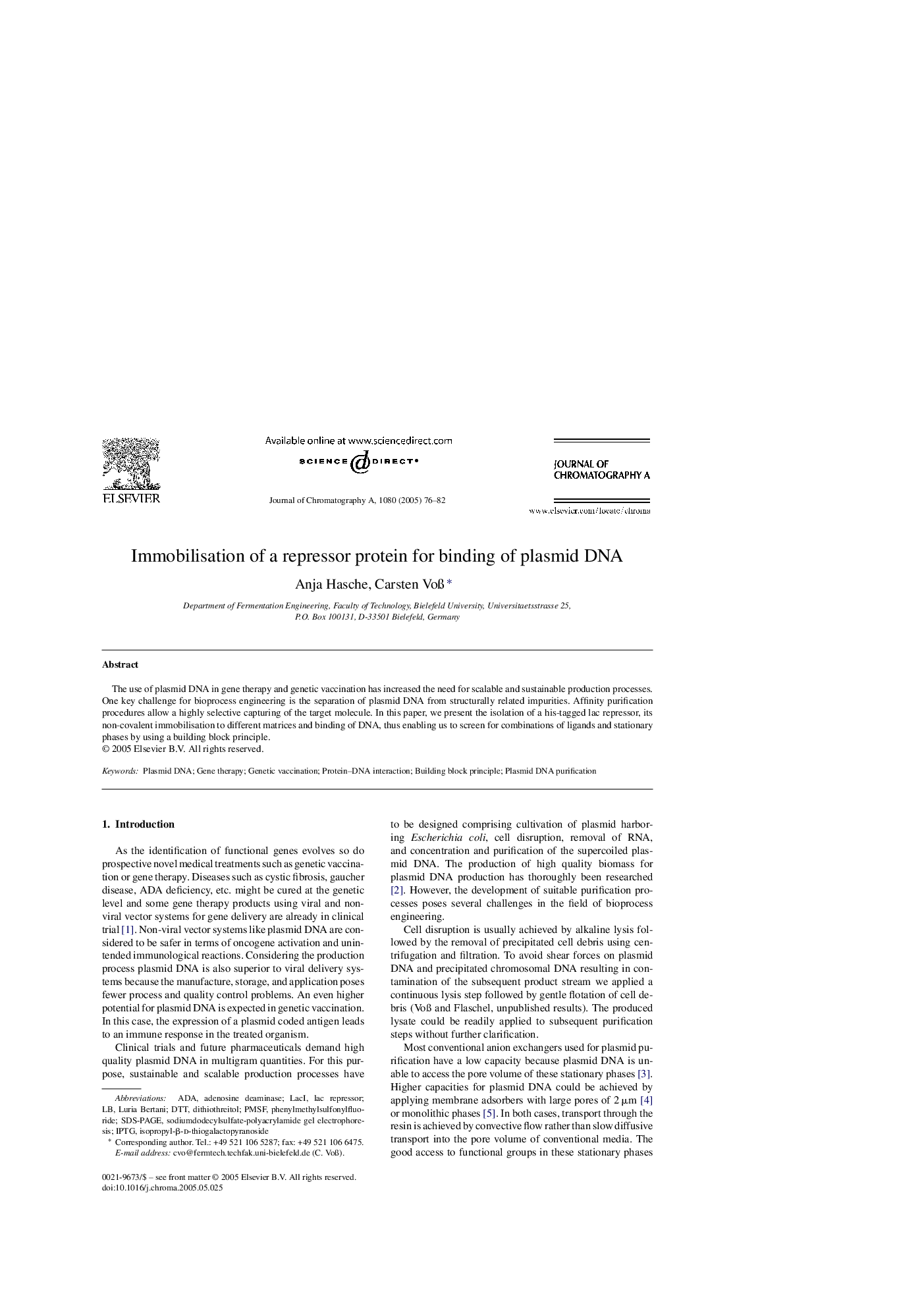 Immobilisation of a repressor protein for binding of plasmid DNA