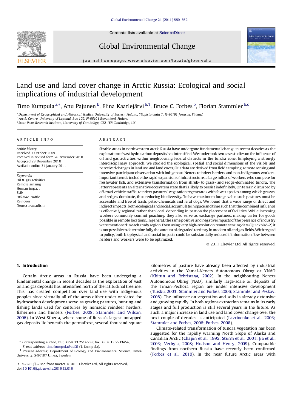 Land use and land cover change in Arctic Russia: Ecological and social implications of industrial development