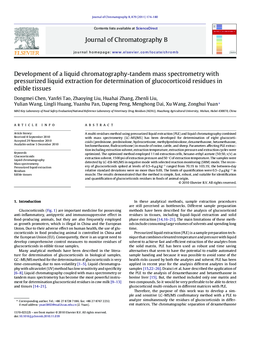 Development of a liquid chromatography-tandem mass spectrometry with pressurized liquid extraction for determination of glucocorticoid residues in edible tissues