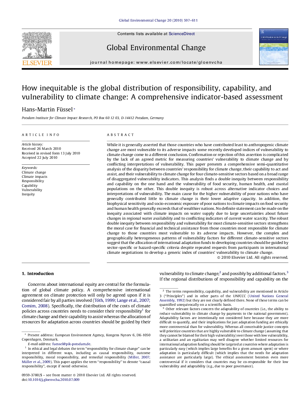 How inequitable is the global distribution of responsibility, capability, and vulnerability to climate change: A comprehensive indicator-based assessment