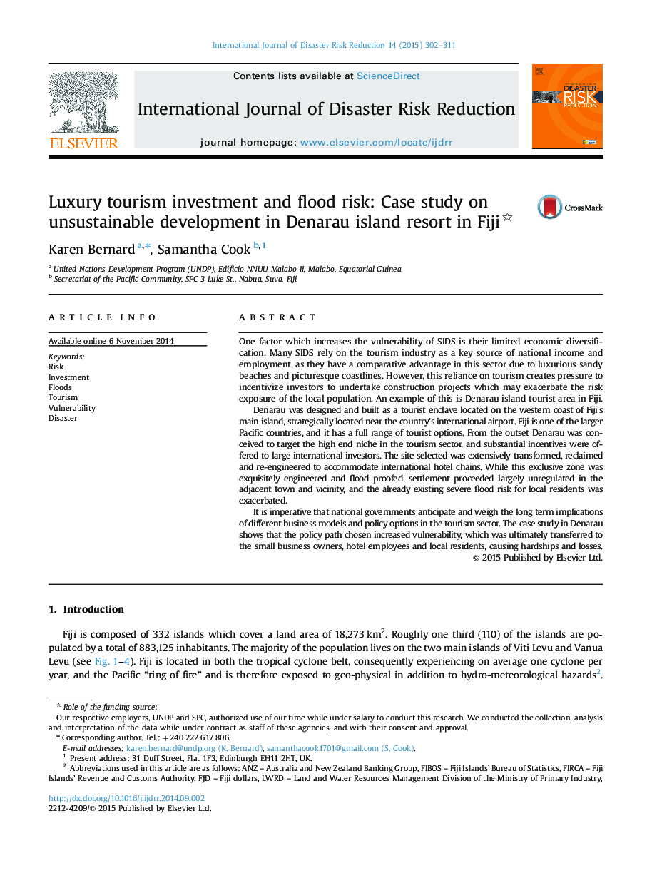 Luxury tourism investment and flood risk: Case study on unsustainable development in Denarau island resort in Fiji 