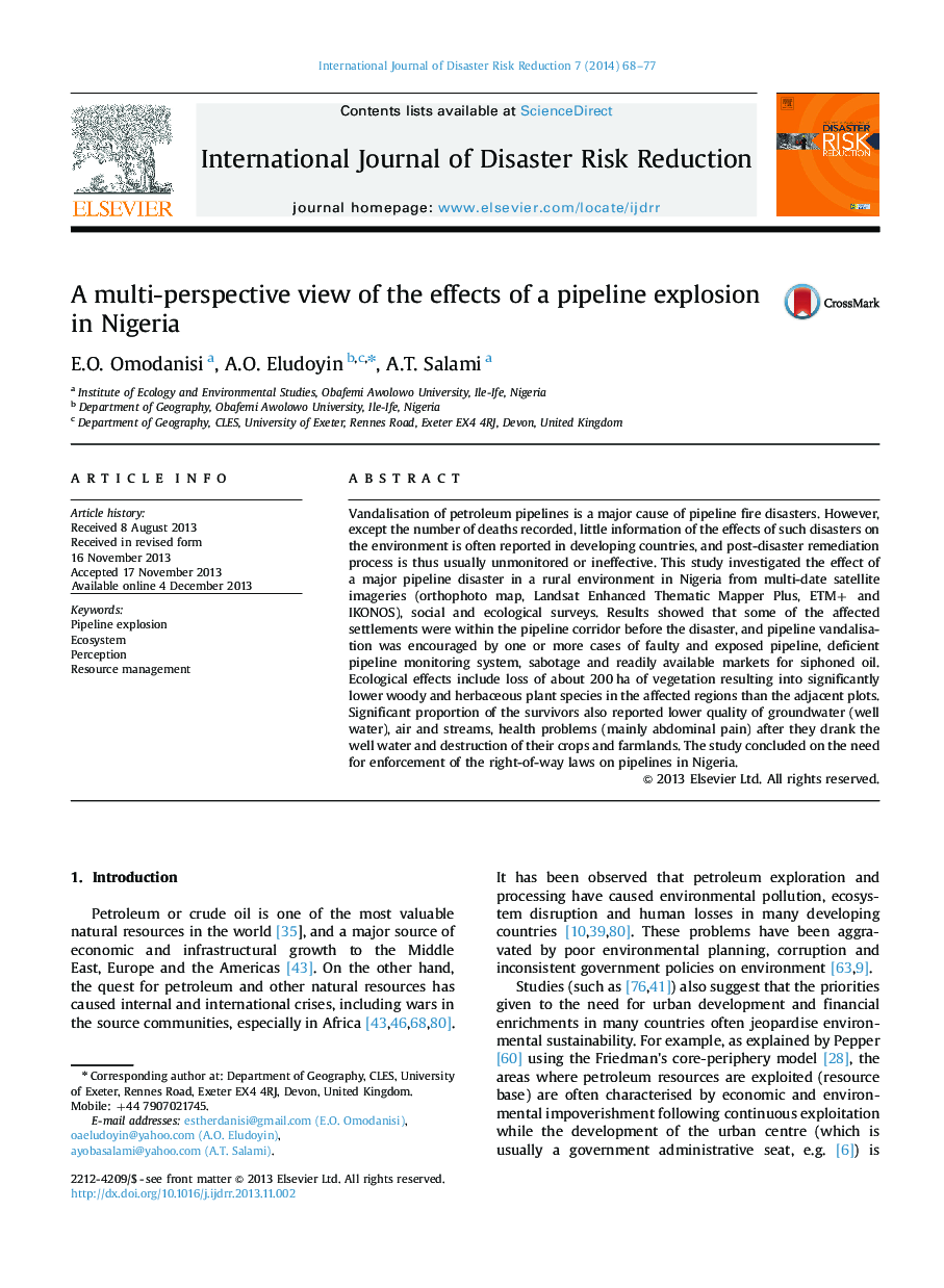 A multi-perspective view of the effects of a pipeline explosion in Nigeria