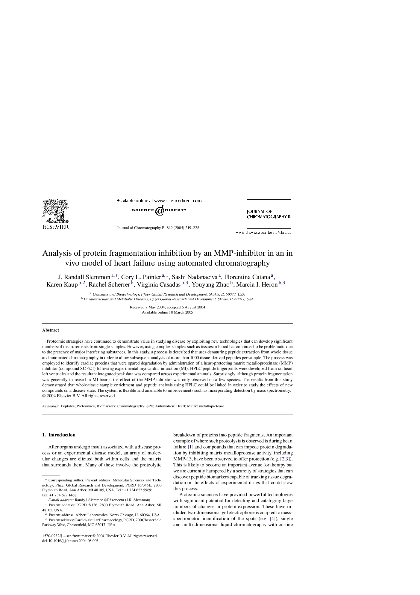 Analysis of protein fragmentation inhibition by an MMP-inhibitor in an in vivo model of heart failure using automated chromatography