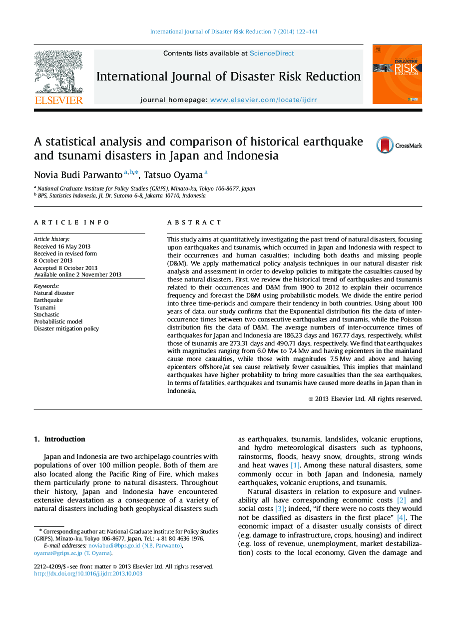 A statistical analysis and comparison of historical earthquake and tsunami disasters in Japan and Indonesia