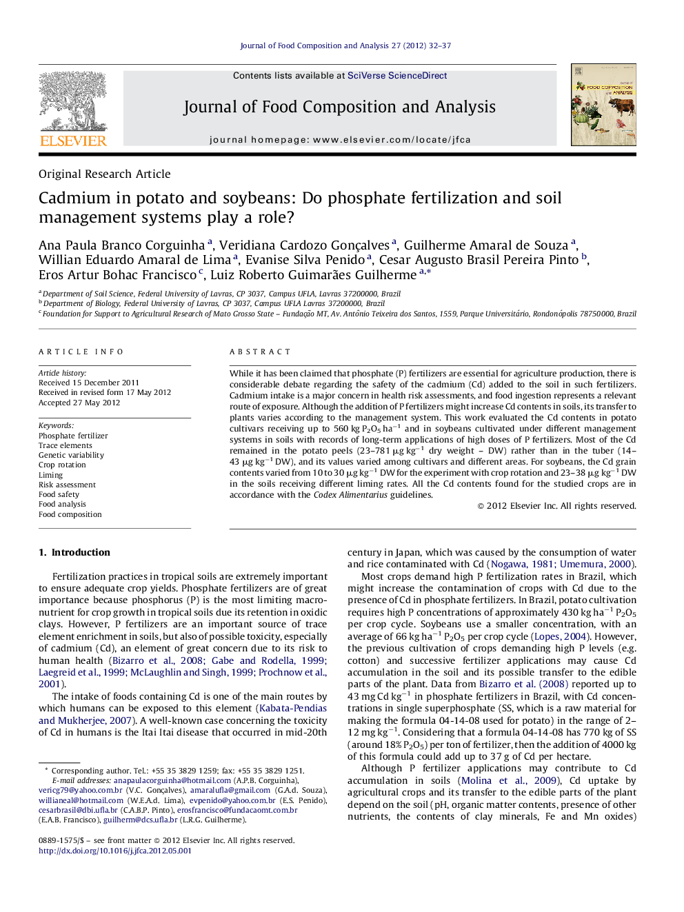 Cadmium in potato and soybeans: Do phosphate fertilization and soil management systems play a role?