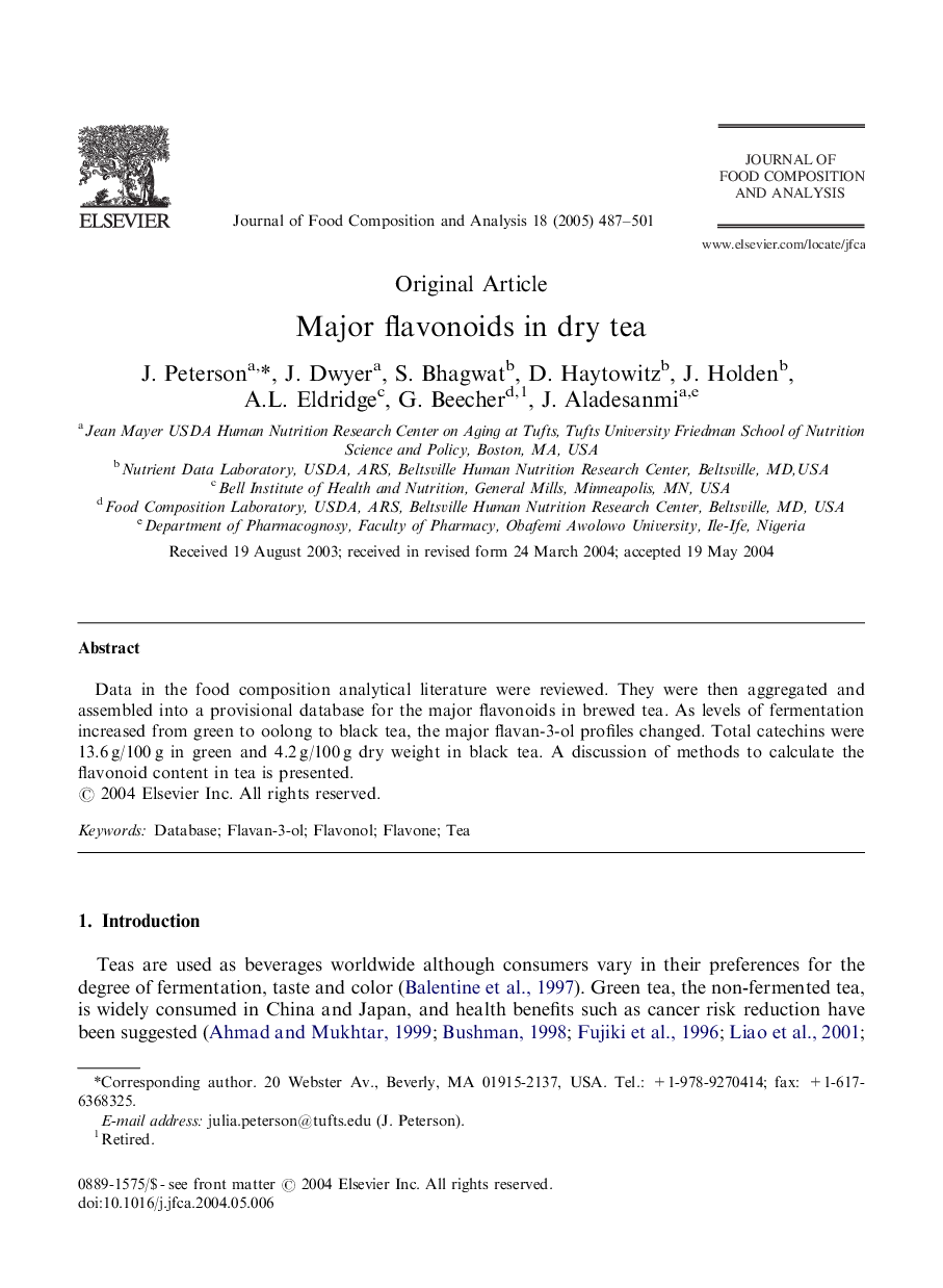 Major flavonoids in dry tea