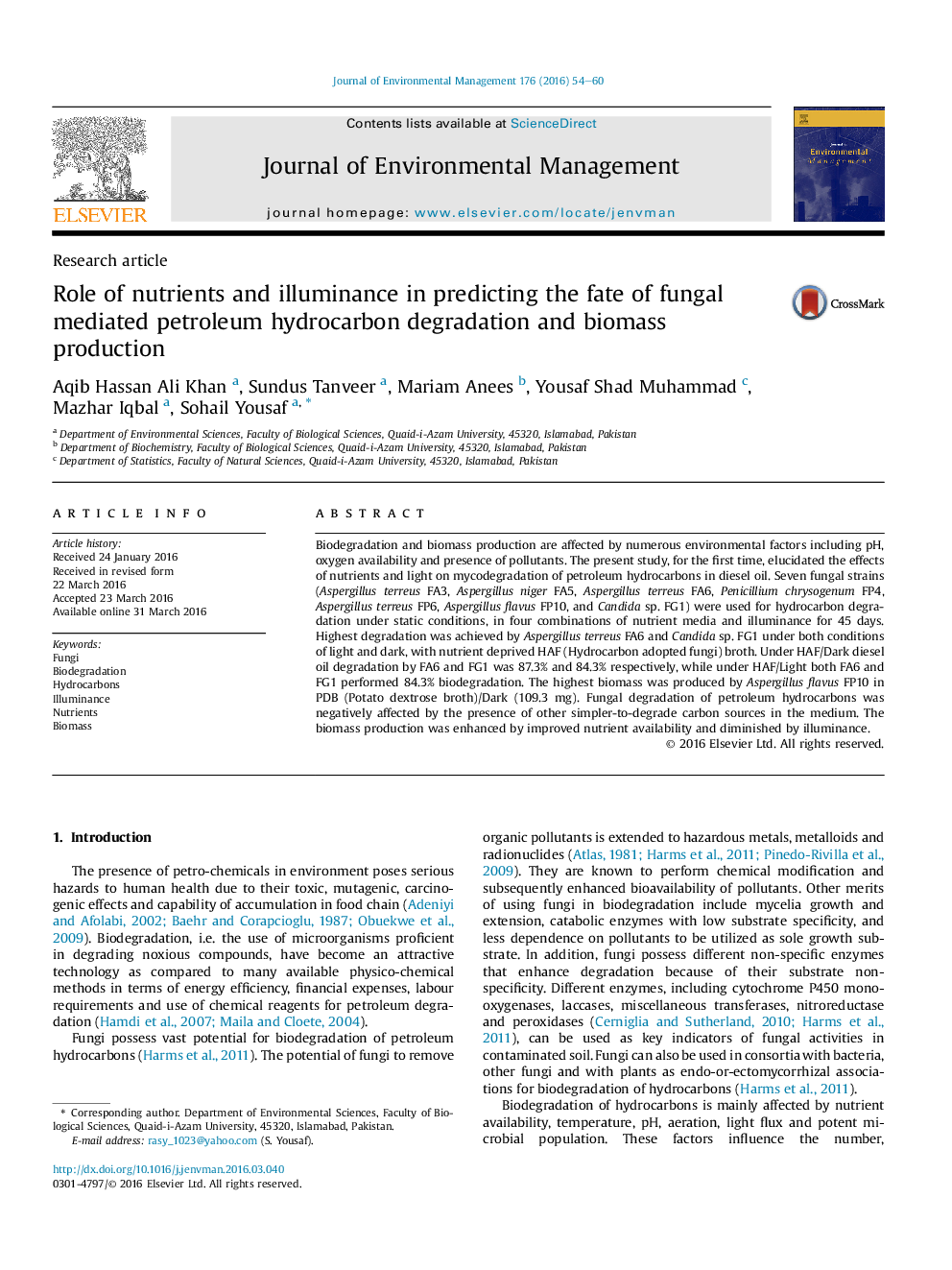 Role of nutrients and illuminance in predicting the fate of fungal mediated petroleum hydrocarbon degradation and biomass production