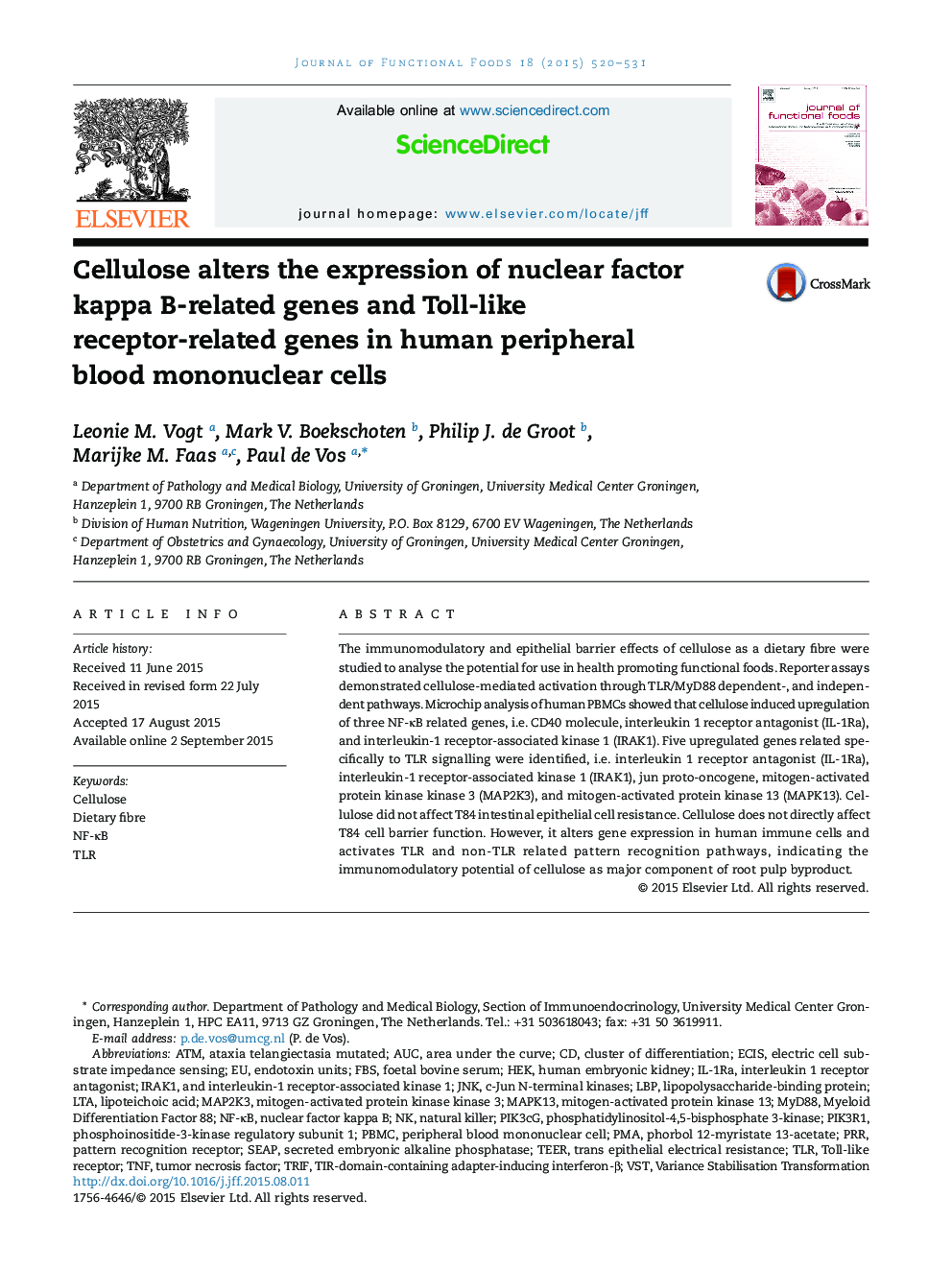 Cellulose alters the expression of nuclear factor kappa B-related genes and Toll-like receptor-related genes in human peripheral blood mononuclear cells