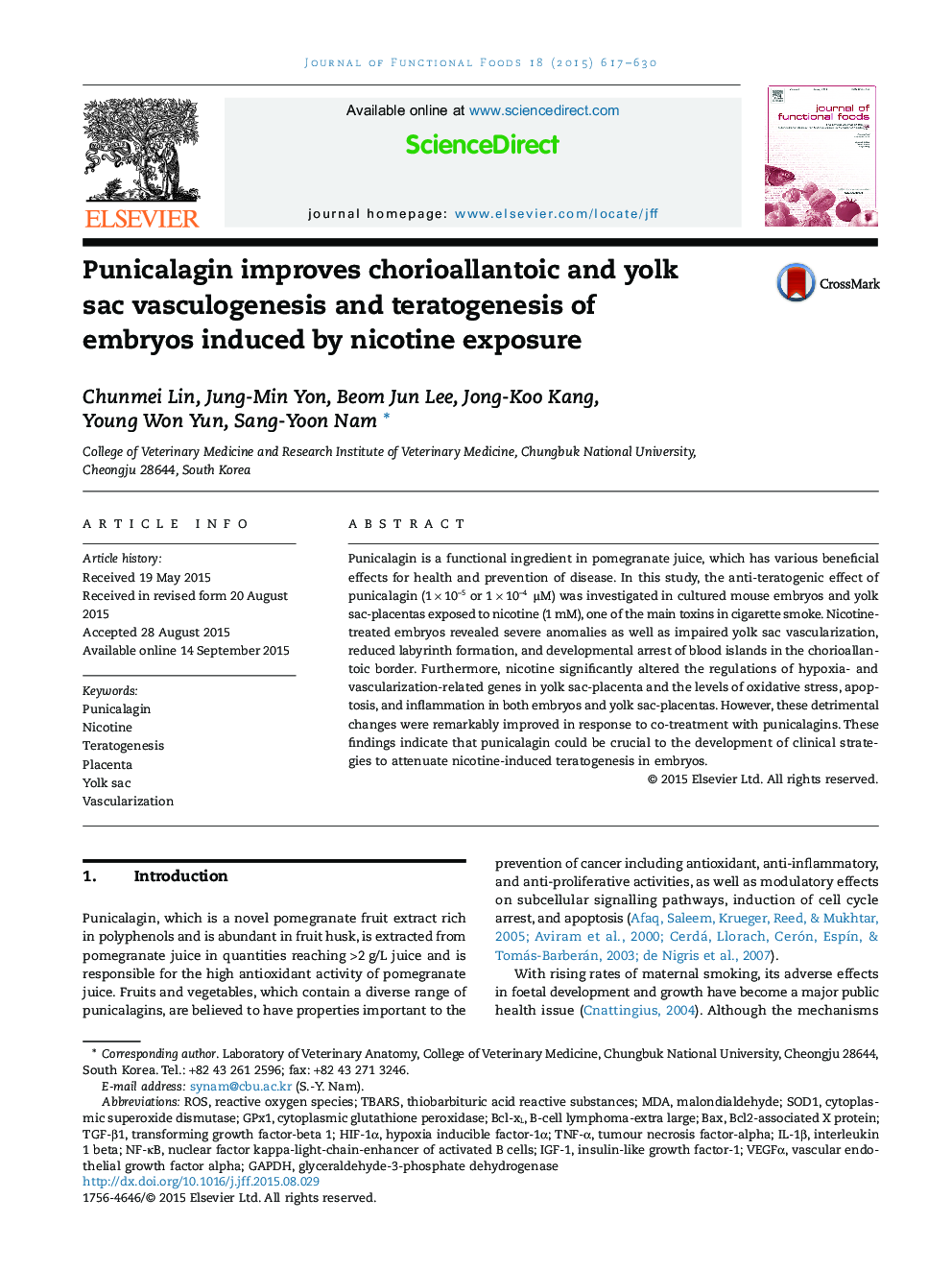 Punicalagin improves chorioallantoic and yolk sac vasculogenesis and teratogenesis of embryos induced by nicotine exposure