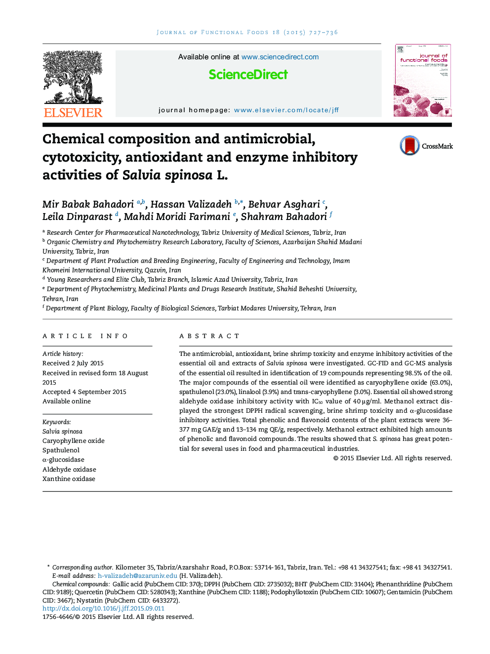 Chemical composition and antimicrobial, cytotoxicity, antioxidant and enzyme inhibitory activities of Salvia spinosa L.