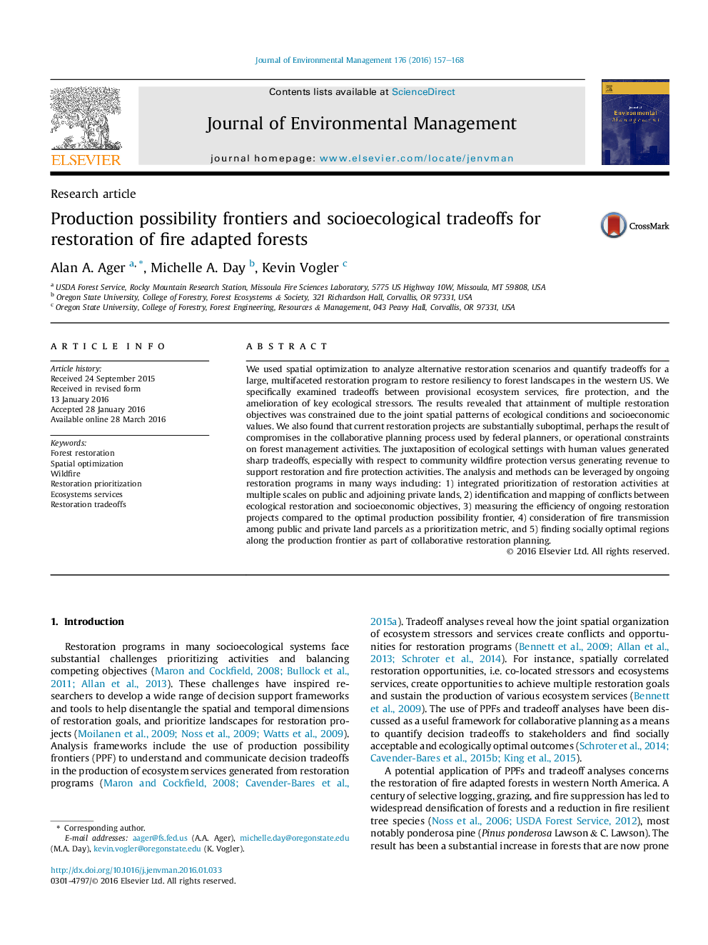 Production possibility frontiers and socioecological tradeoffs for restoration of fire adapted forests