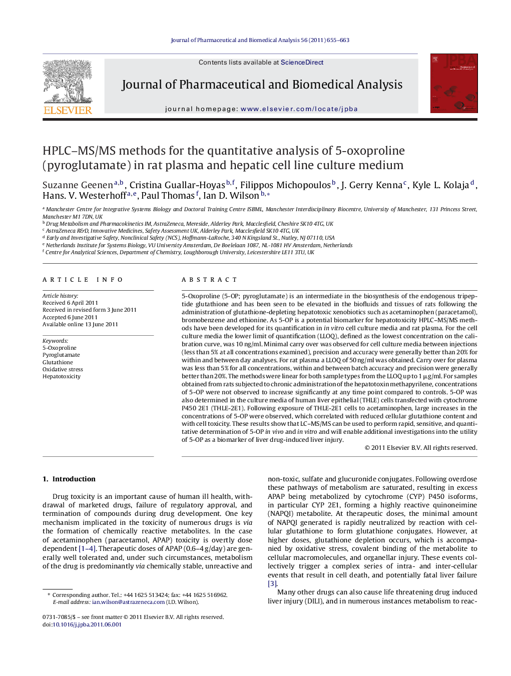 HPLC-MS/MS methods for the quantitative analysis of 5-oxoproline (pyroglutamate) in rat plasma and hepatic cell line culture medium