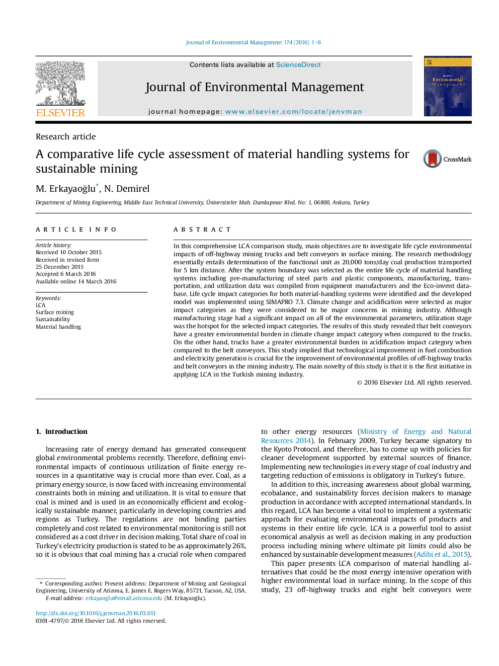 A comparative life cycle assessment of material handling systems for sustainable mining