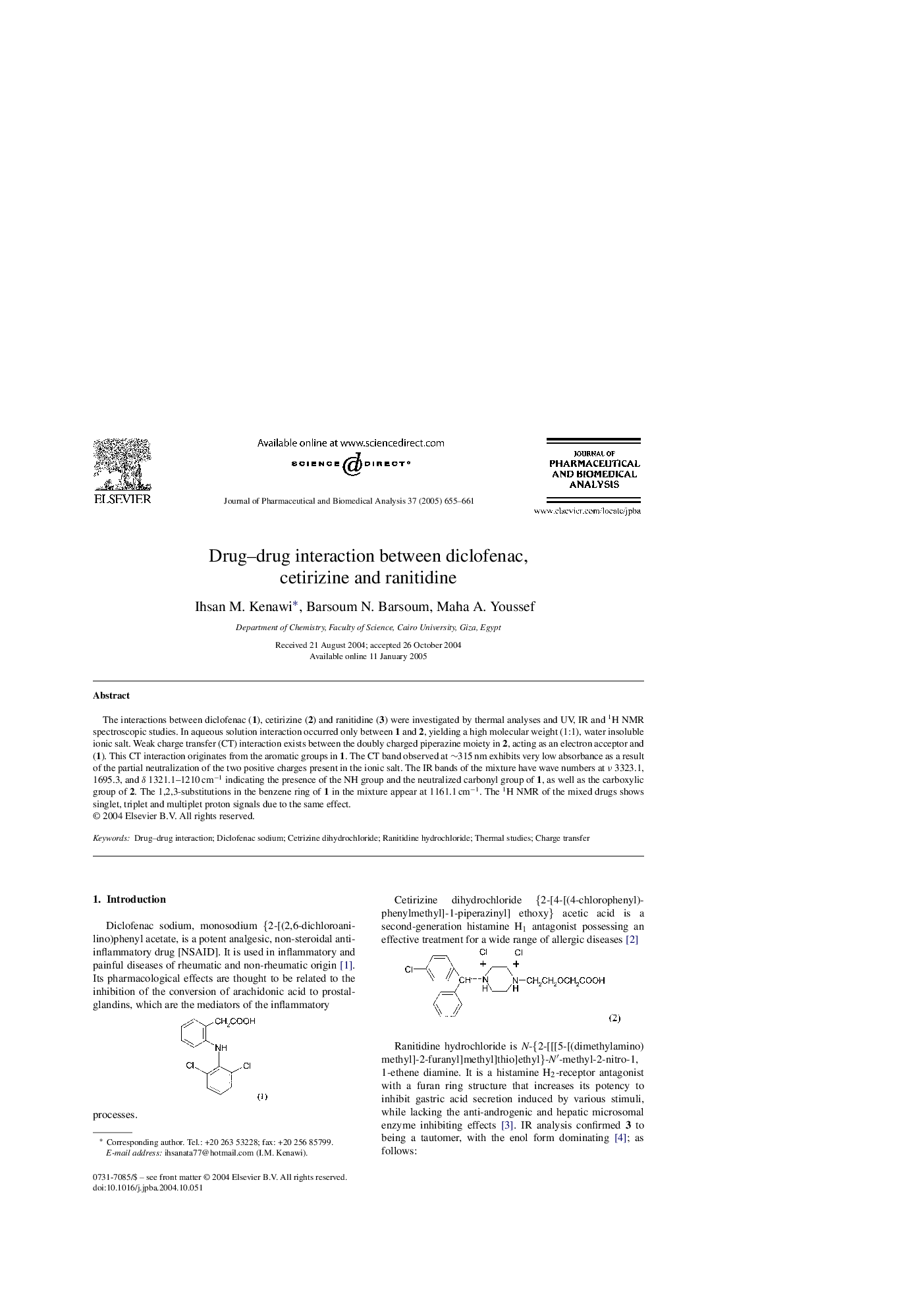 Drug-drug interaction between diclofenac, cetirizine and ranitidine