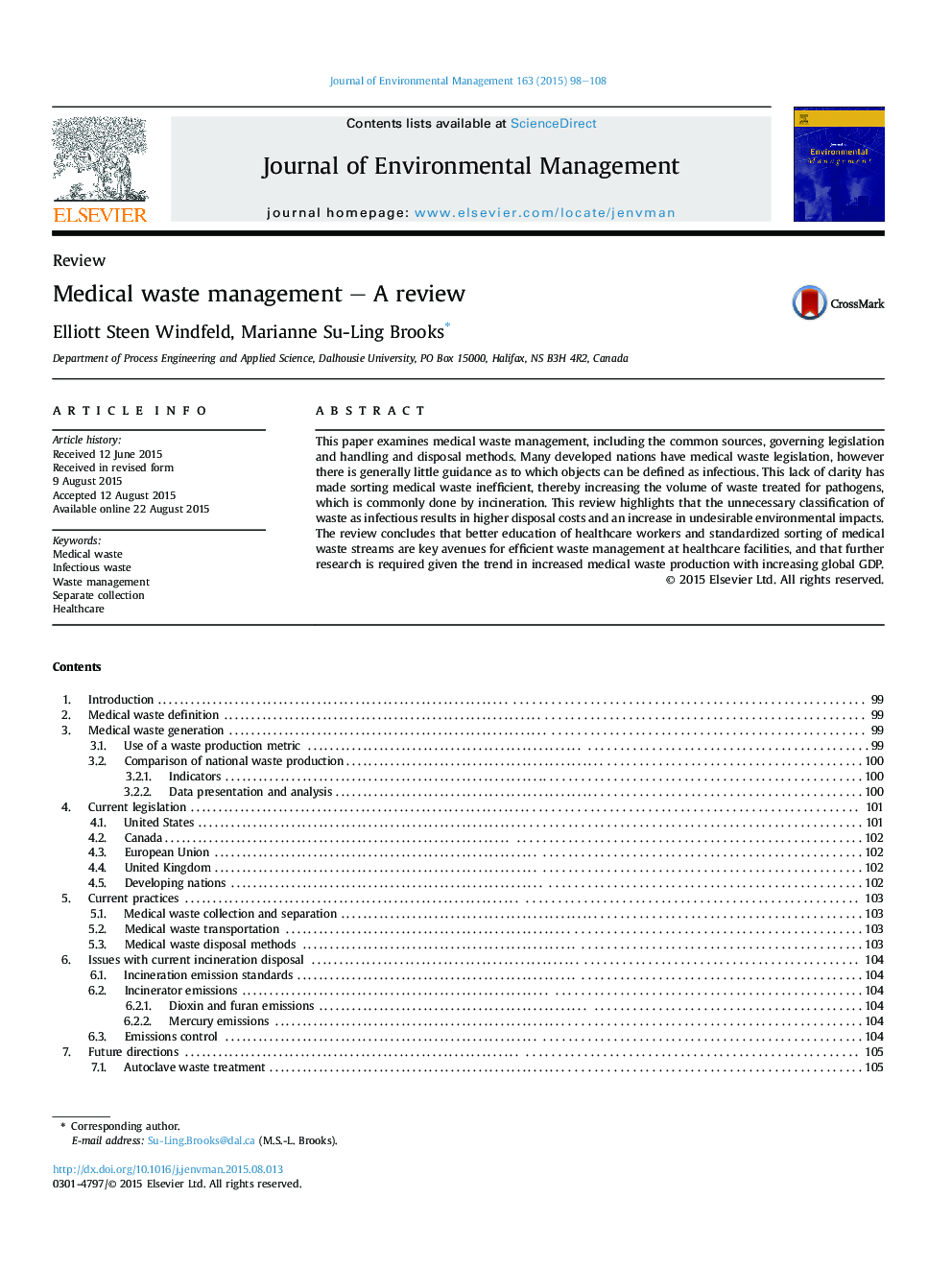 Medical waste management – A review