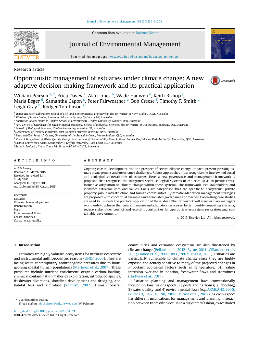 Opportunistic management of estuaries under climate change: A new adaptive decision-making framework and its practical application