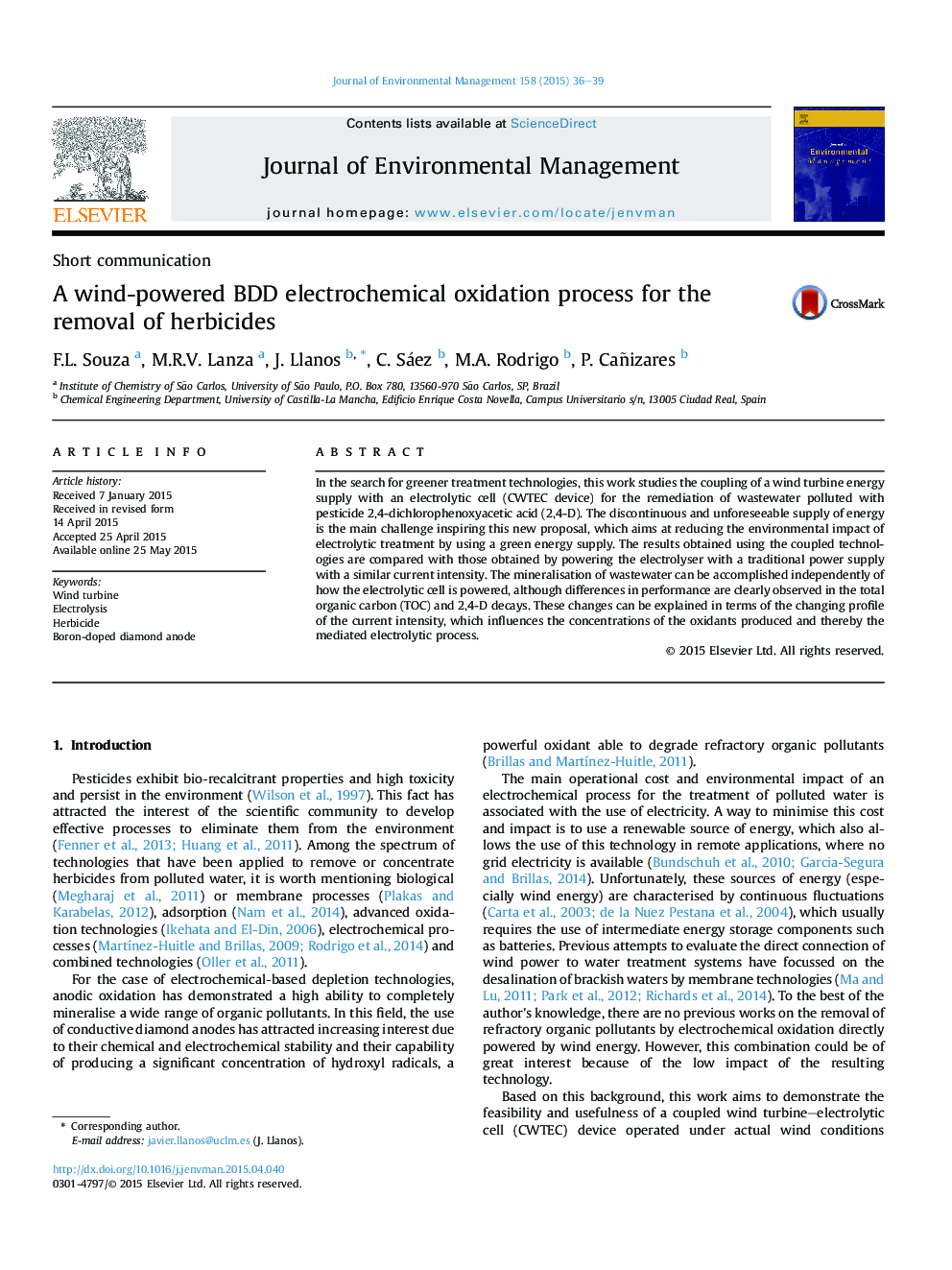 A wind-powered BDD electrochemical oxidation process for the removal of herbicides