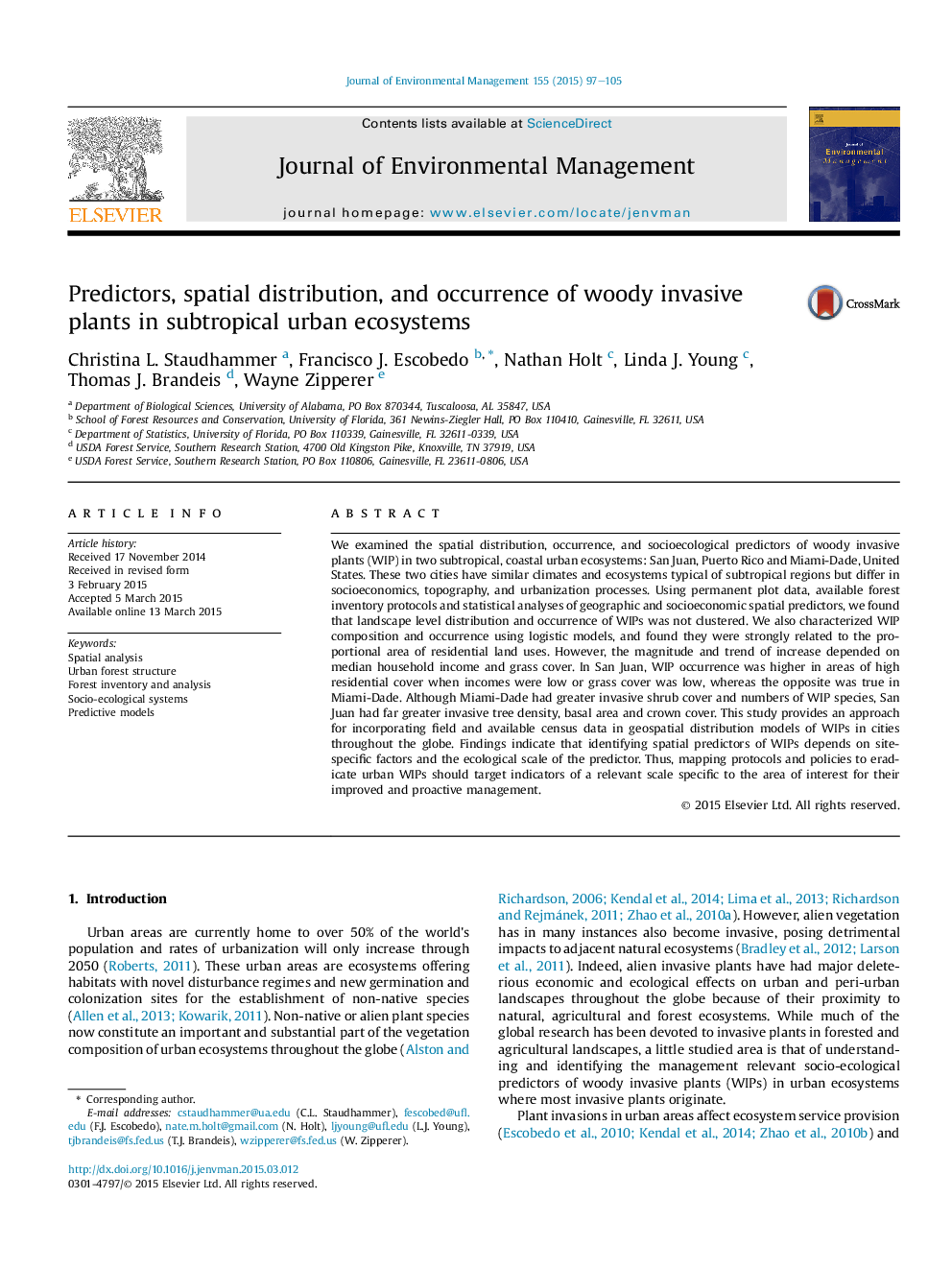 Predictors, spatial distribution, and occurrence of woody invasive plants in subtropical urban ecosystems