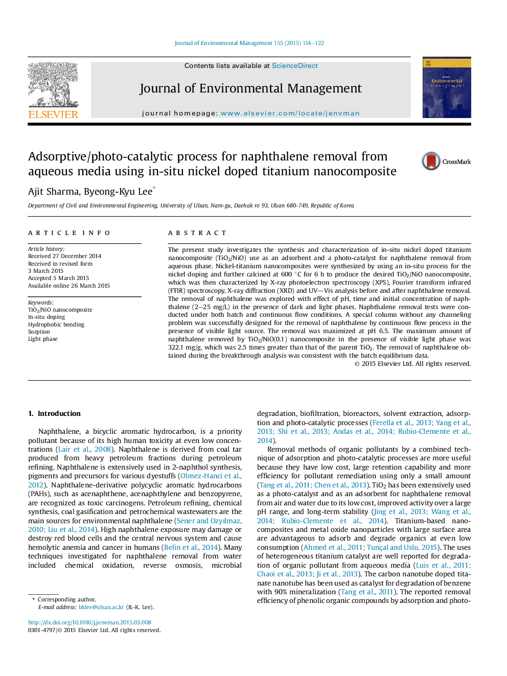 Adsorptive/photo-catalytic process for naphthalene removal from aqueous media using in-situ nickel doped titanium nanocomposite