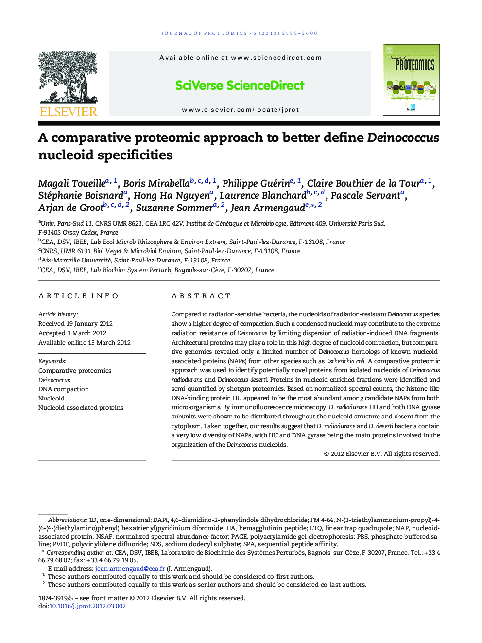 A comparative proteomic approach to better define Deinococcus nucleoid specificities