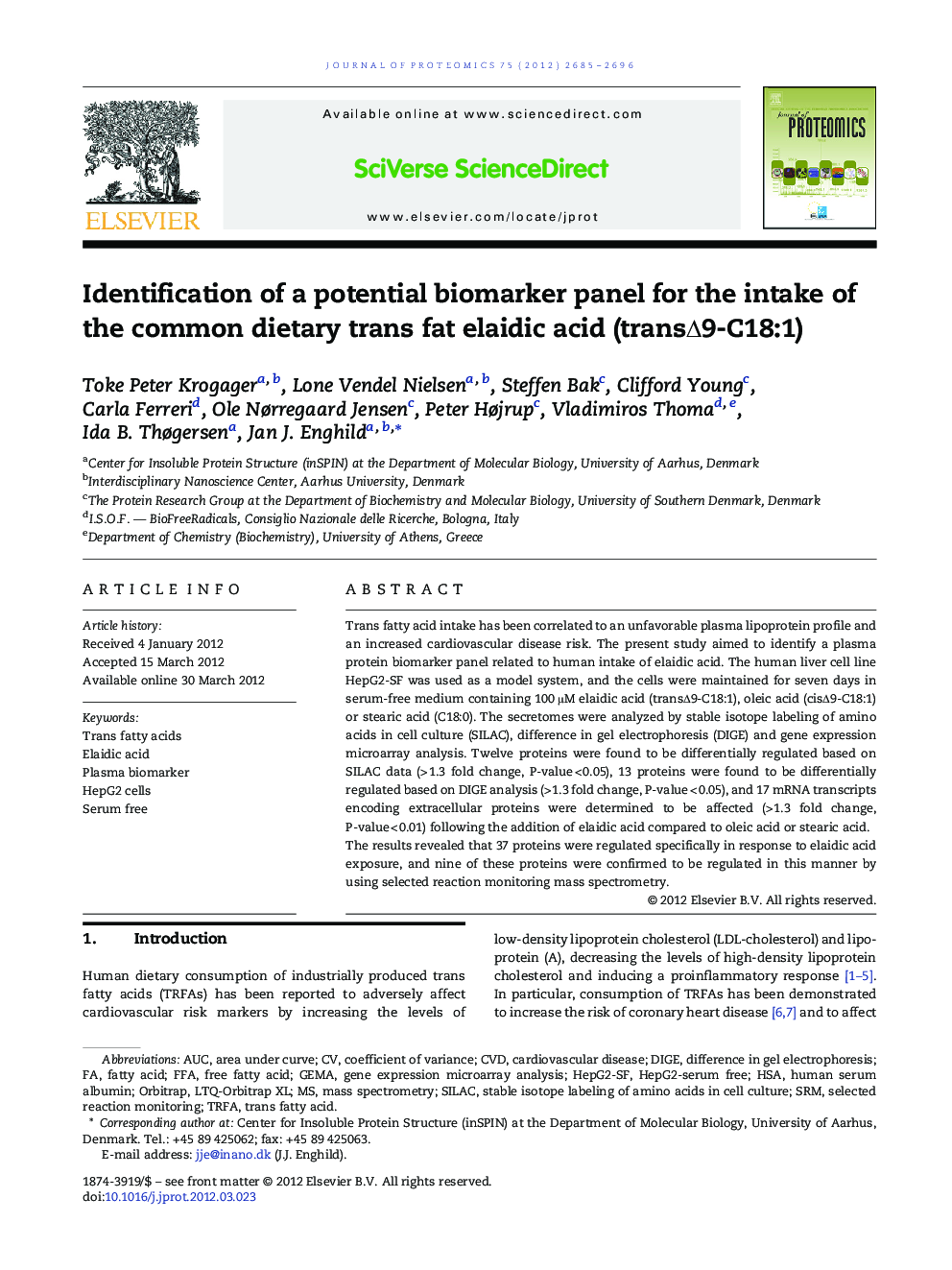 Identification of a potential biomarker panel for the intake of the common dietary trans fat elaidic acid (transâ9-C18:1)