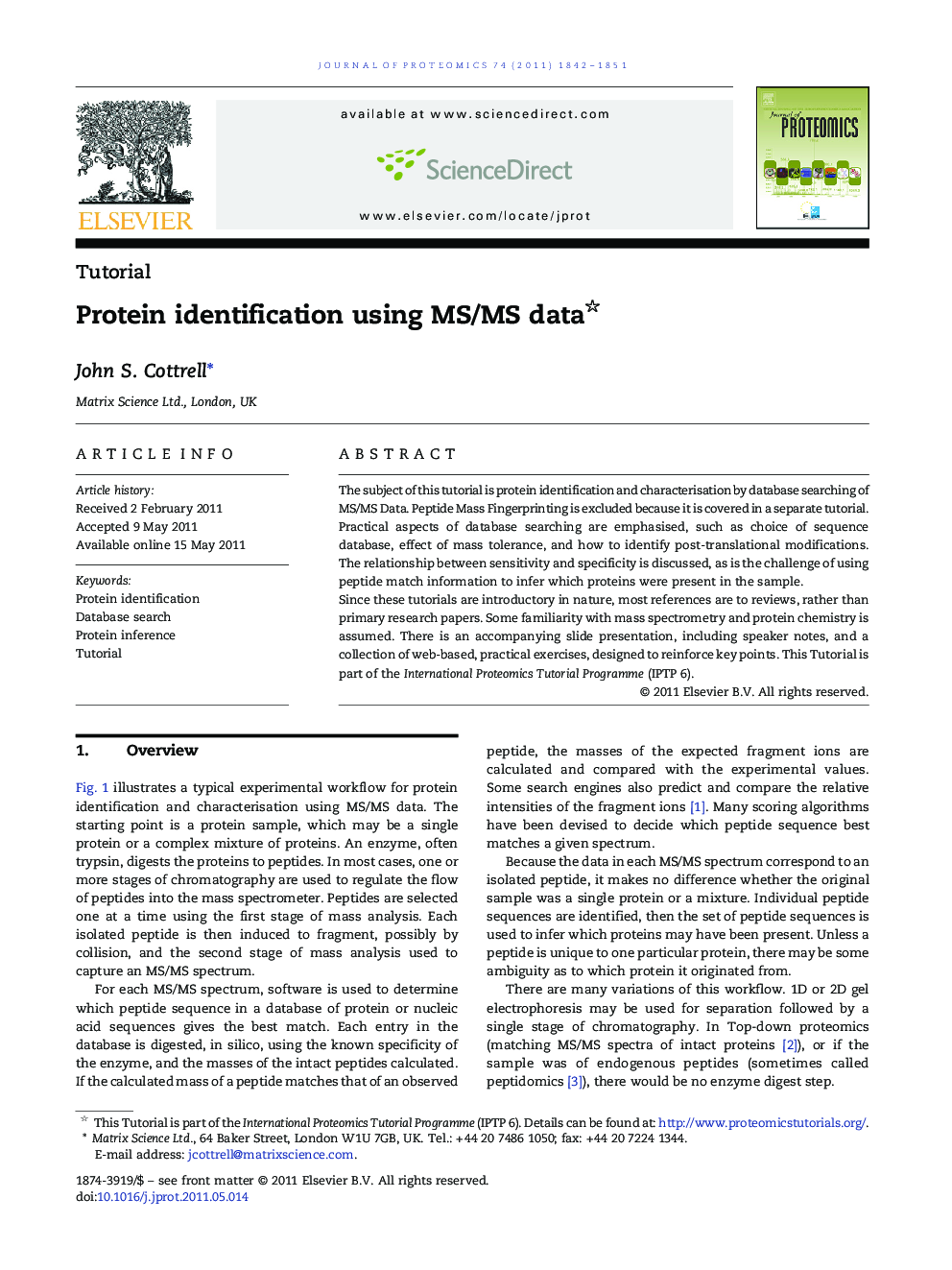 Protein identification using MS/MS data