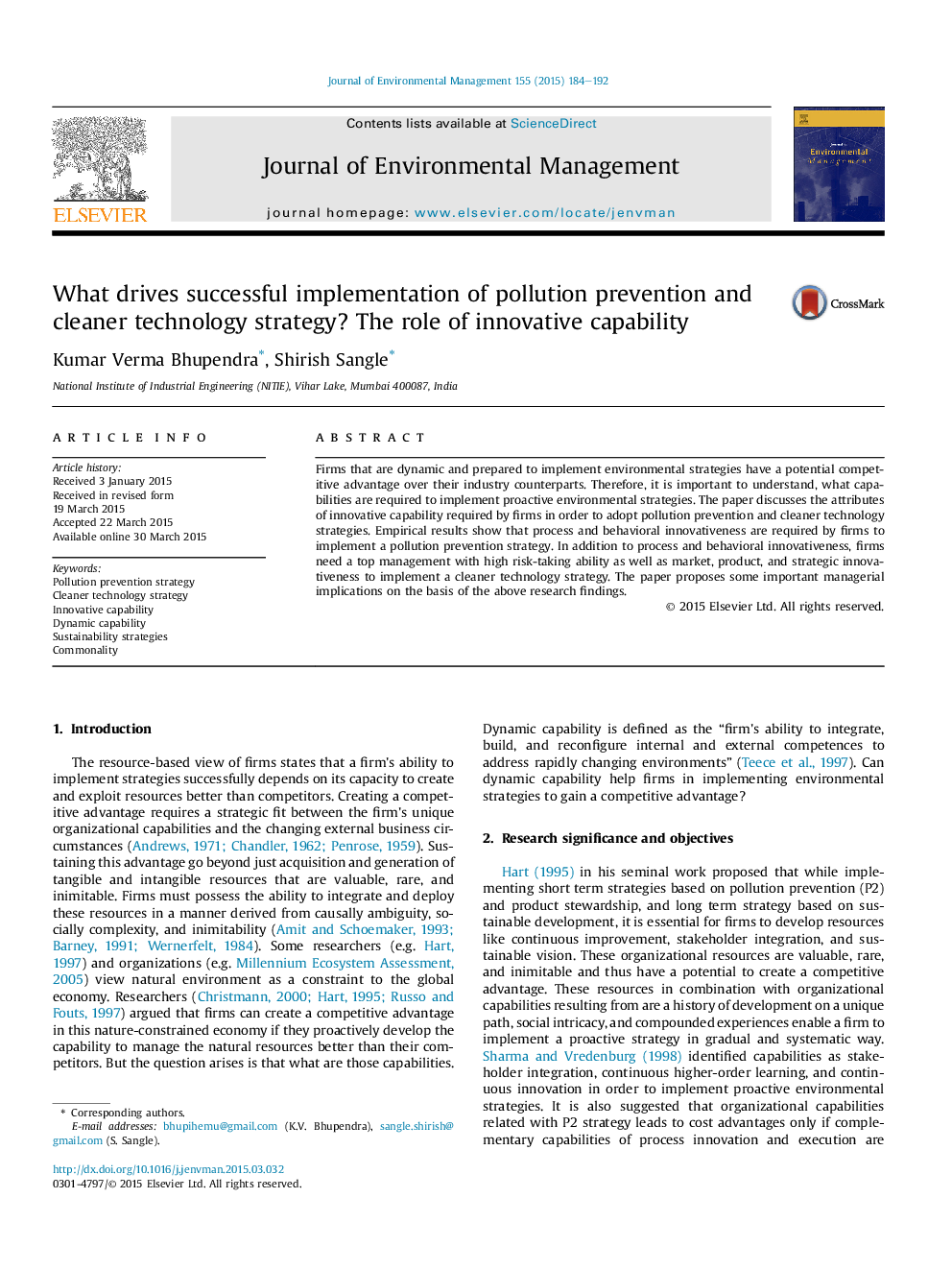 What drives successful implementation of pollution prevention and cleaner technology strategy? The role of innovative capability