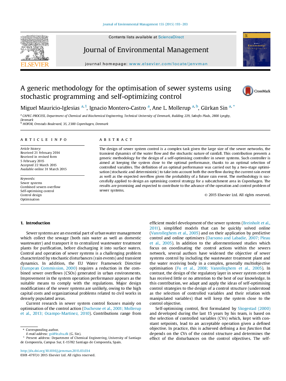 A generic methodology for the optimisation of sewer systems using stochastic programming and self-optimizing control