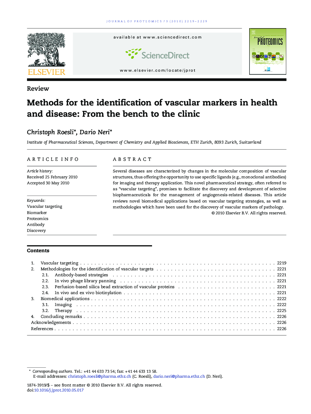 Methods for the identification of vascular markers in health and disease: From the bench to the clinic