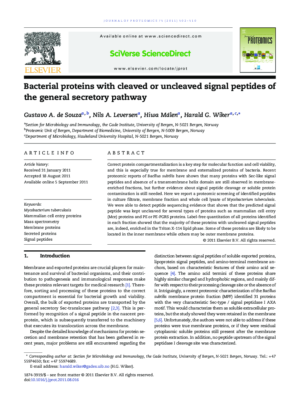 Bacterial proteins with cleaved or uncleaved signal peptides of the general secretory pathway