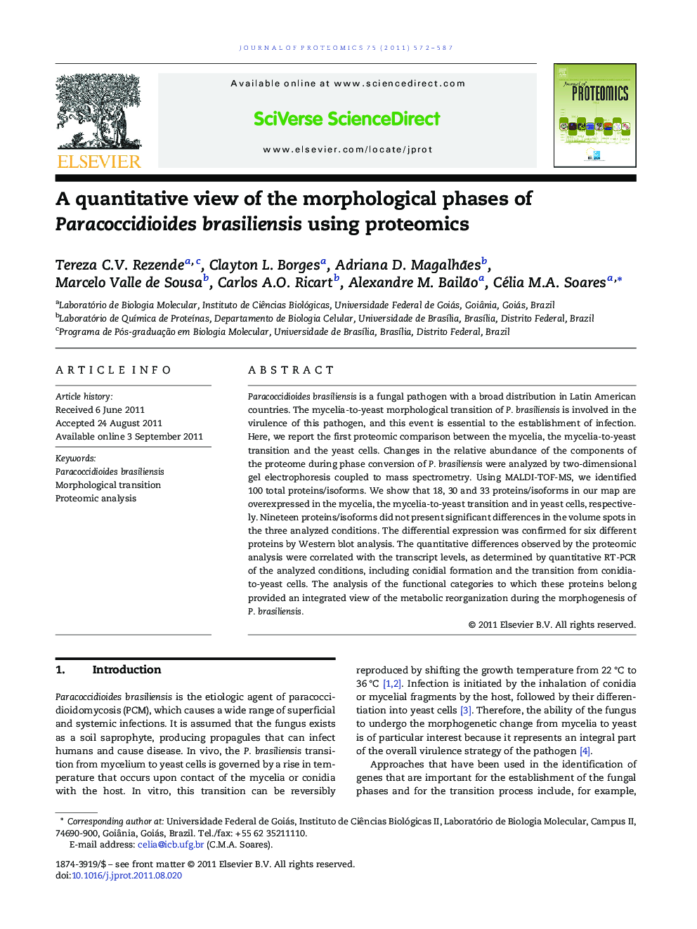 A quantitative view of the morphological phases of Paracoccidioides brasiliensis using proteomics