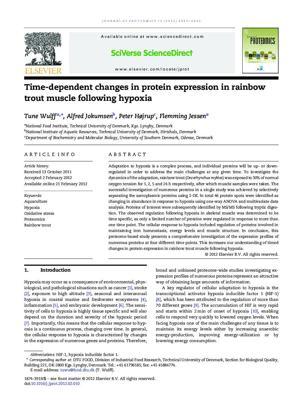 Time-dependent changes in protein expression in rainbow trout muscle following hypoxia