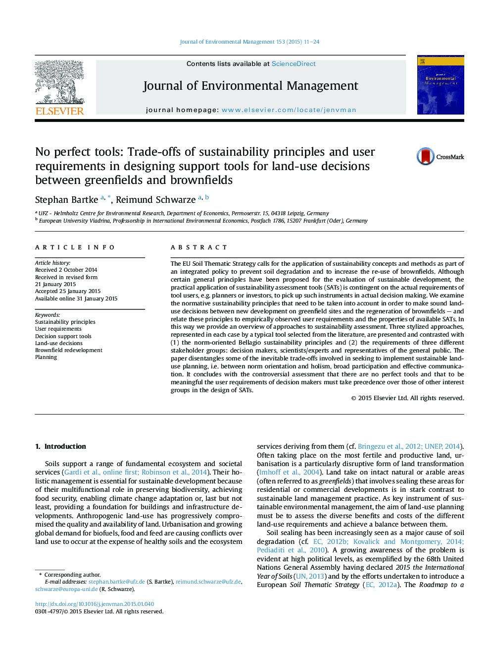 No perfect tools: Trade-offs of sustainability principles and user requirements in designing support tools for land-use decisions between greenfields and brownfields