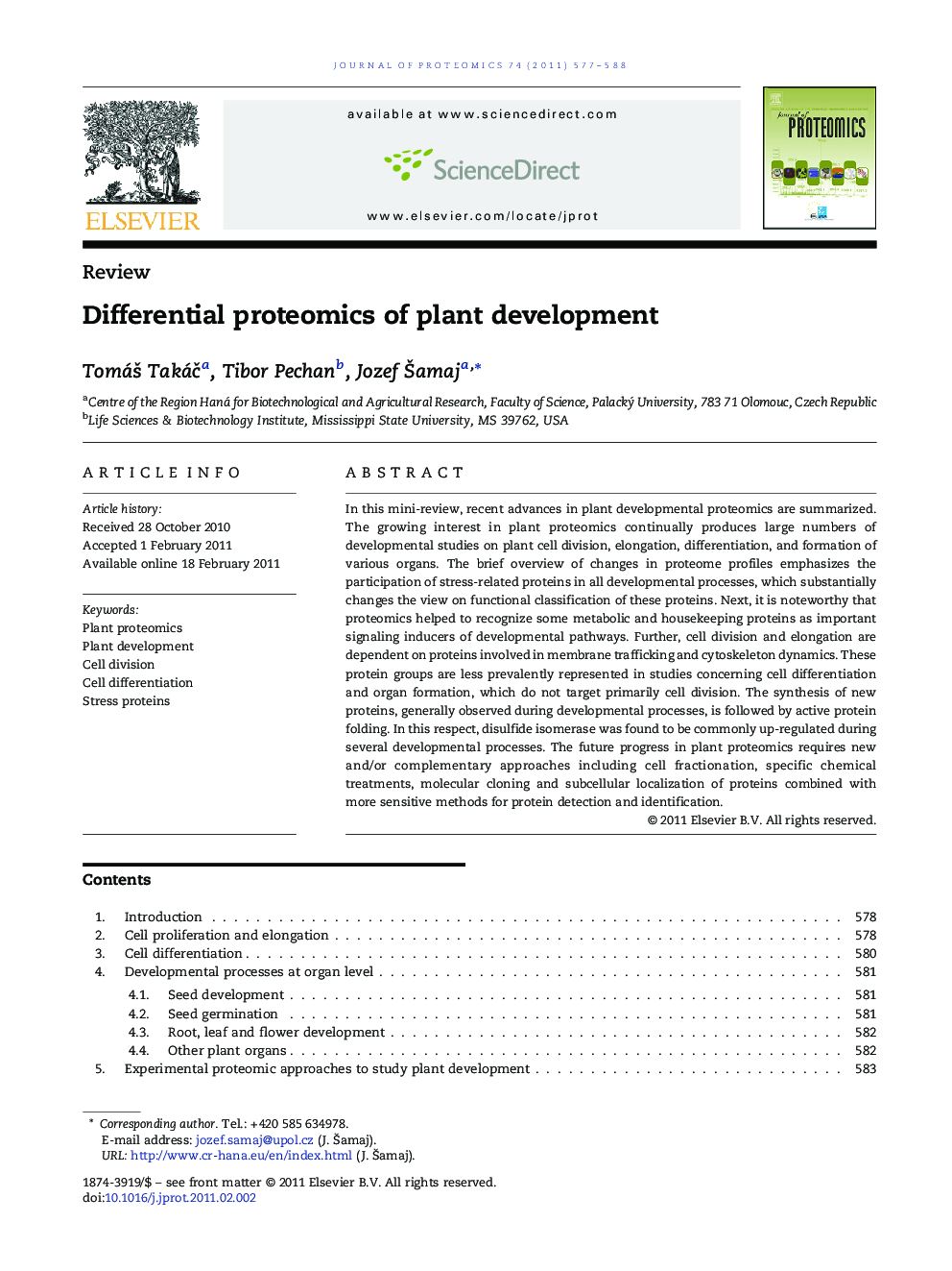 Differential proteomics of plant development