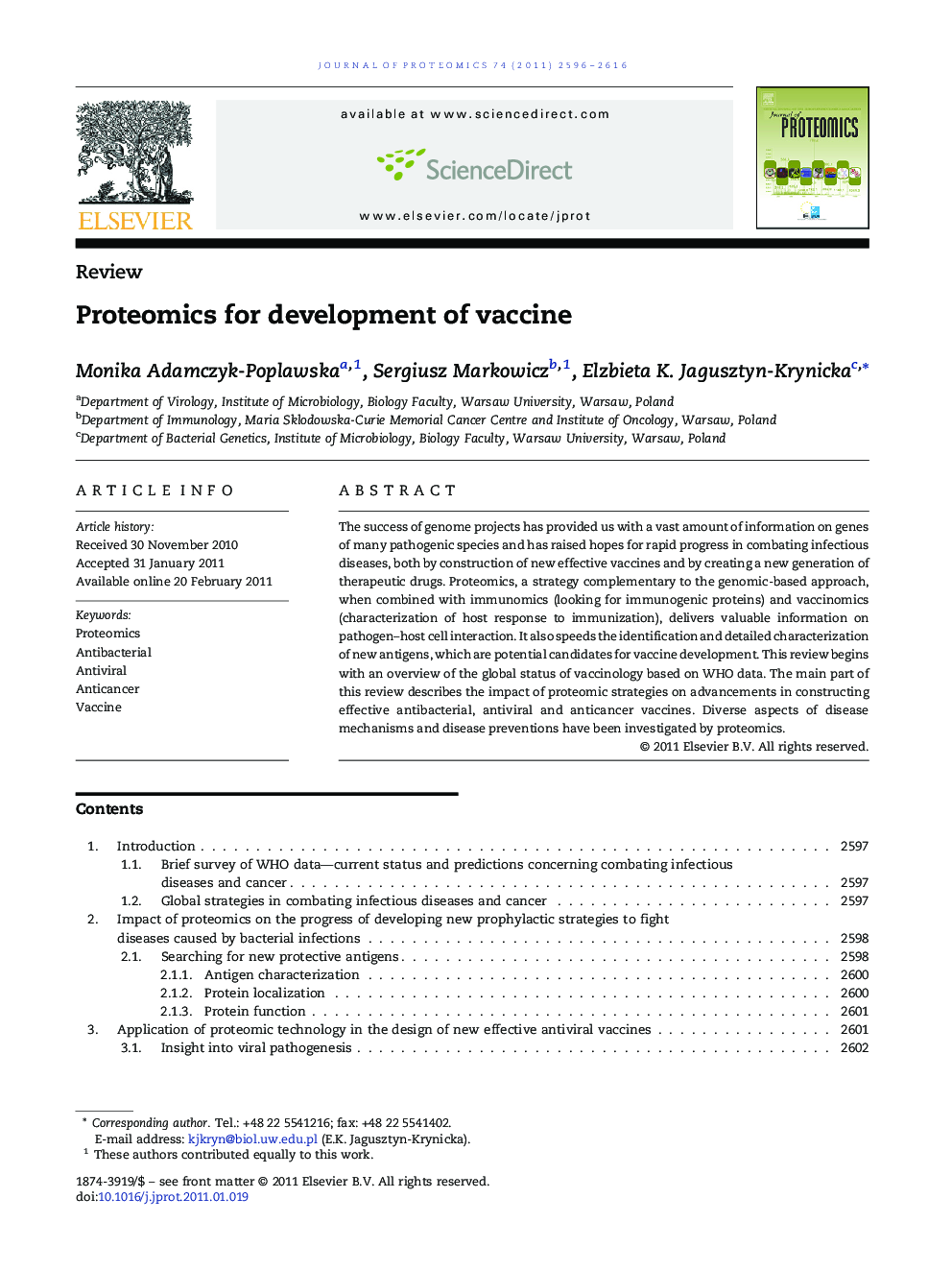 Proteomics for development of vaccine