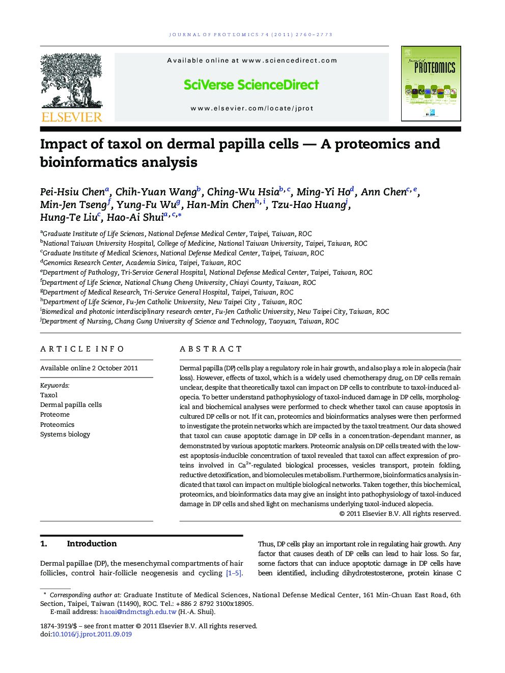 Impact of taxol on dermal papilla cells - A proteomics and bioinformatics analysis