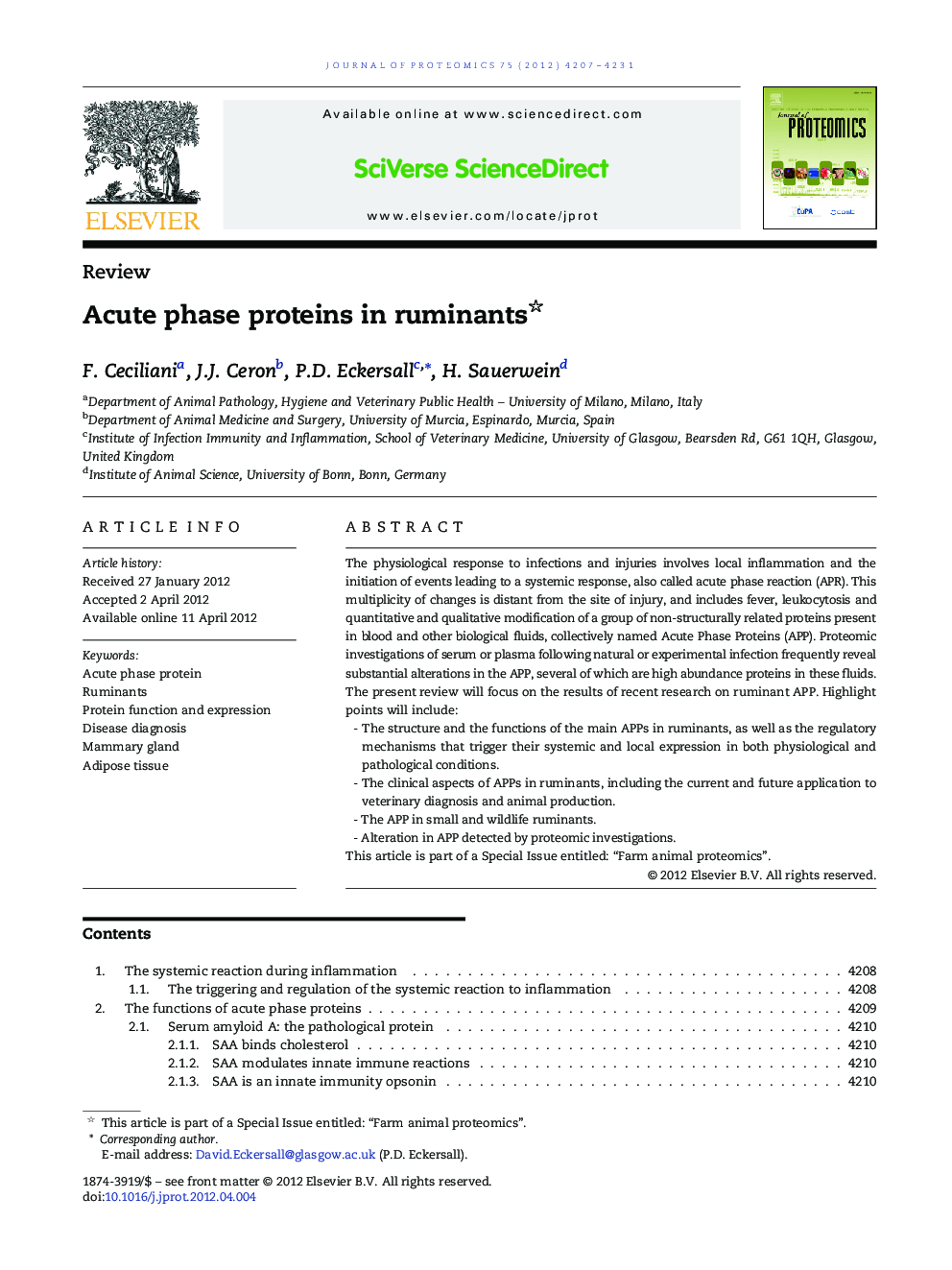 Acute phase proteins in ruminants