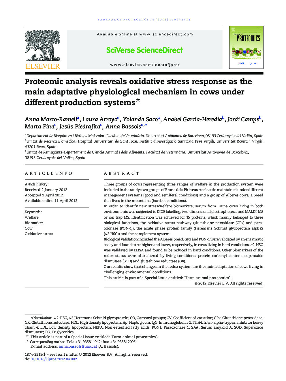 Proteomic analysis reveals oxidative stress response as the main adaptative physiological mechanism in cows under different production systems