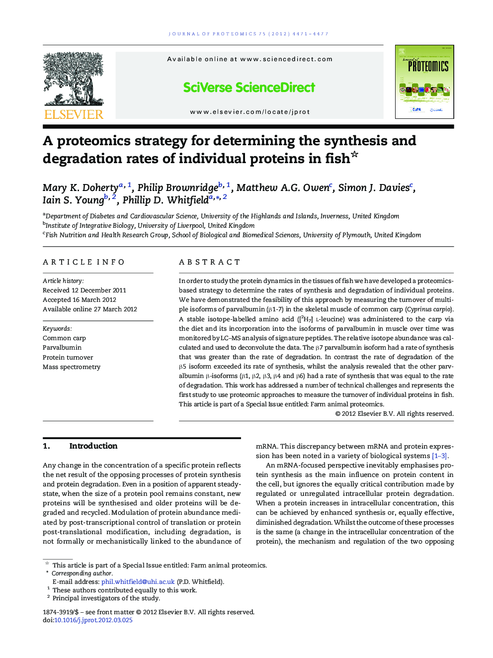 A proteomics strategy for determining the synthesis and degradation rates of individual proteins in fish