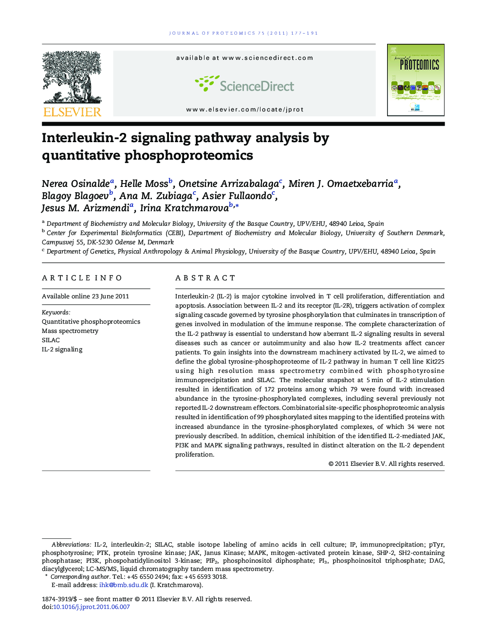 Interleukin-2 signaling pathway analysis by quantitative phosphoproteomics